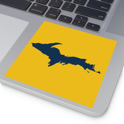 Michigan Upper Peninsula Square Sticker (Gold w/ Navy UP Outline) | Indoor/Outdoor