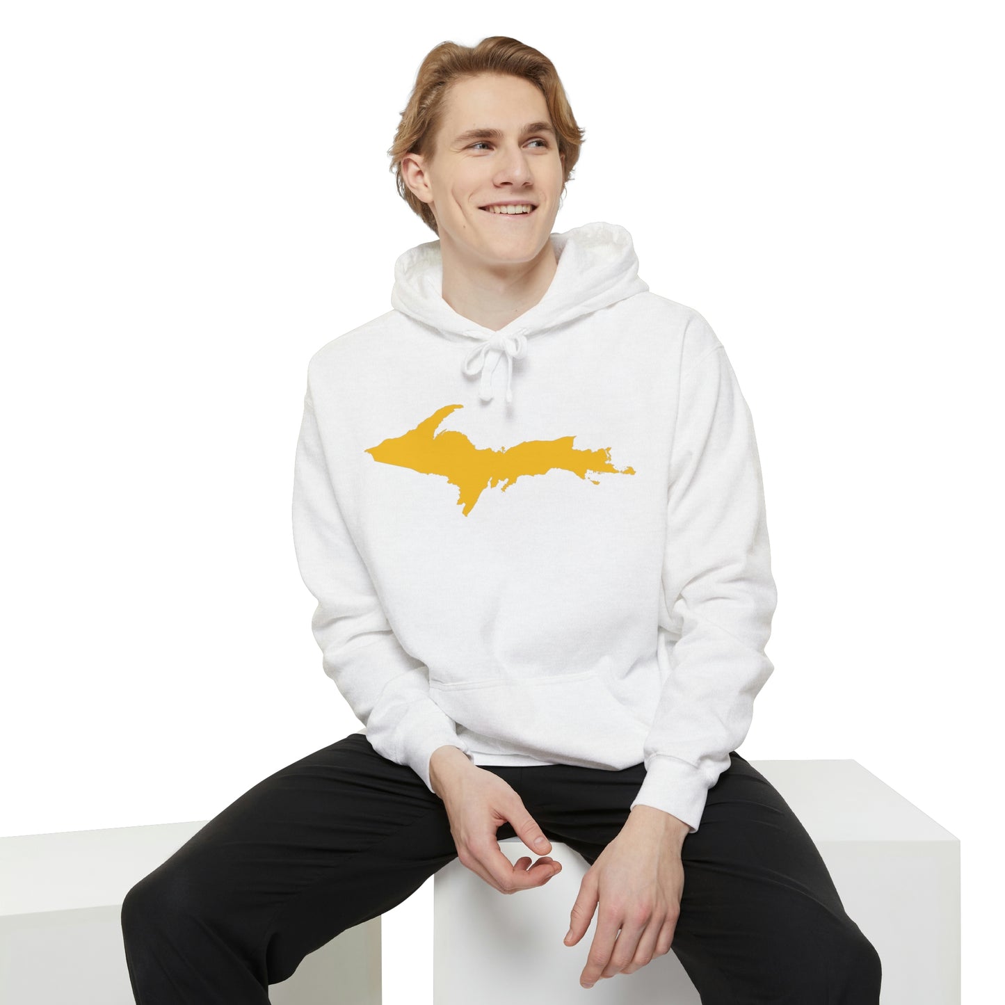 Michigan Upper Peninsula Hoodie (w/ Gold UP Outline) | Unisex Garment-Dyed