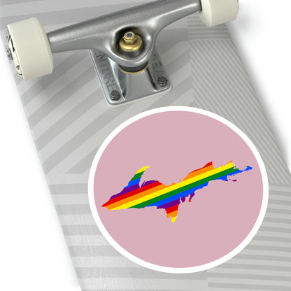 Michigan Upper Peninsula Round Stickers (Pink w/ UP Pride Flag Outline) | Indoor\Outdoor