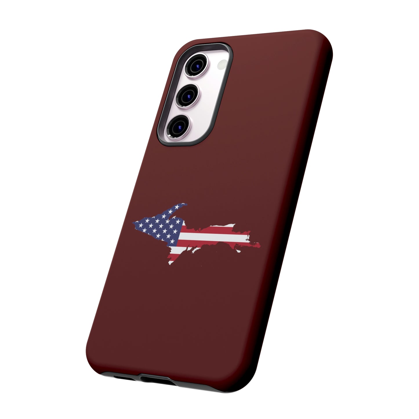 Michigan Upper Peninsula Tough Phone Case (Cherrywoold Color w/ UP USA Flag Outline) | Samsung & Pixel Android