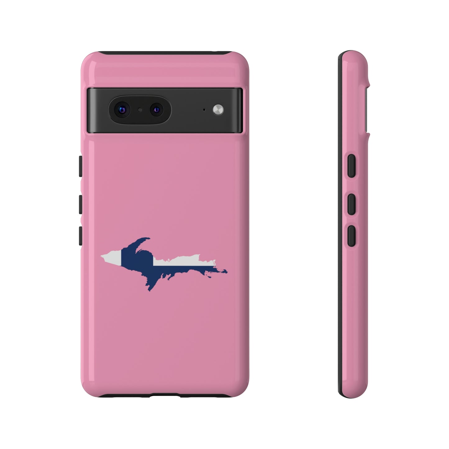 Michigan Upper Peninsula Tough Phone Case ('67 Caddie Pink w/ UP Finland Flag Outline) | Samsung & Pixel Android