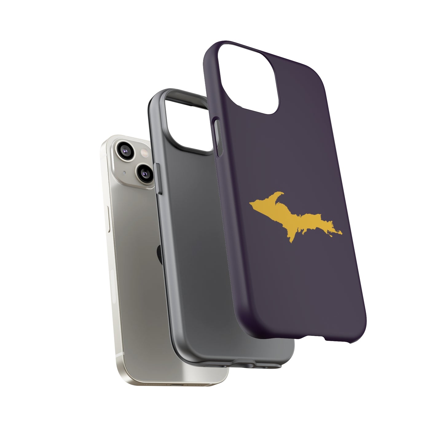 Michigan Upper Peninsula Tough Phone Case (Blackcurrant w/ Gold UP Outline) | Apple iPhone