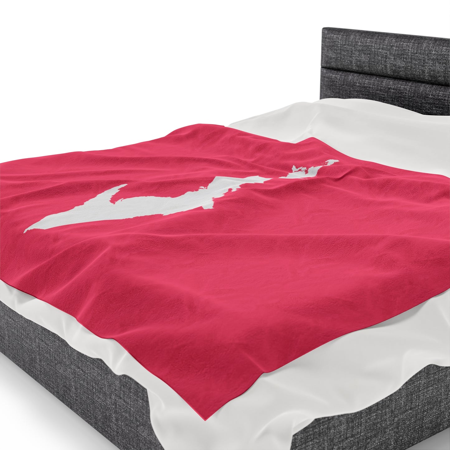 Michigan Upper Peninsula Plush Blanket (w/ UP Outline) | Rhodochrosite Pink