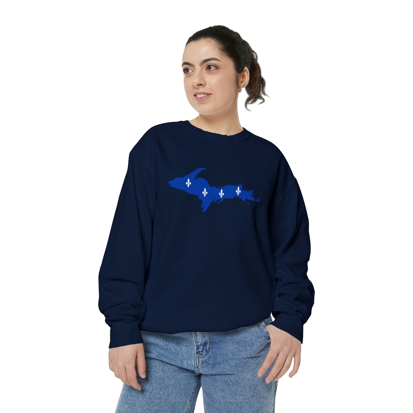 Michigan Upper Peninsula Sweatshirt (w/ UP Quebec Flag Outline) | Unisex Garment Dyed