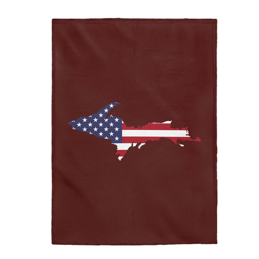 Michigan Upper Peninsula Plush Blanket (w/ UP USA Flag Outline) | Cherrywood Color