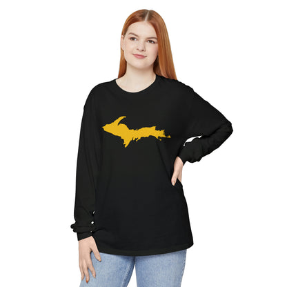 Michigan Upper Peninsula Garment-Dyed T-Shirt (w/ Gold UP Outline) | Unisex Long Sleeve