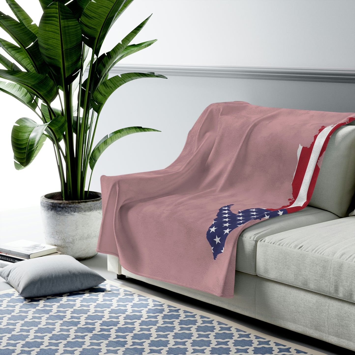 Michigan Upper Peninsula Plush Blanket (w/ UP USA Flag Outline) | Cherry Blossom Pink