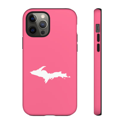 Michigan Upper Peninsula Tough Phone Case (Rhodochrosite Pink w/ UP Outline) | Apple iPhone