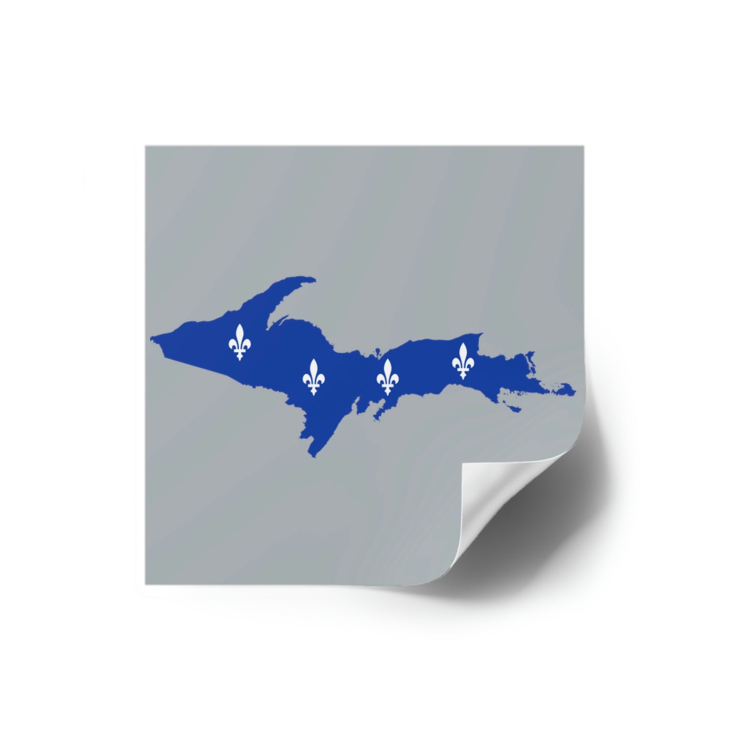 Michigan Upper Peninsula Square Sticker (Silver w/ UP Quebec Flag Outline) | Indoor/Outdoor