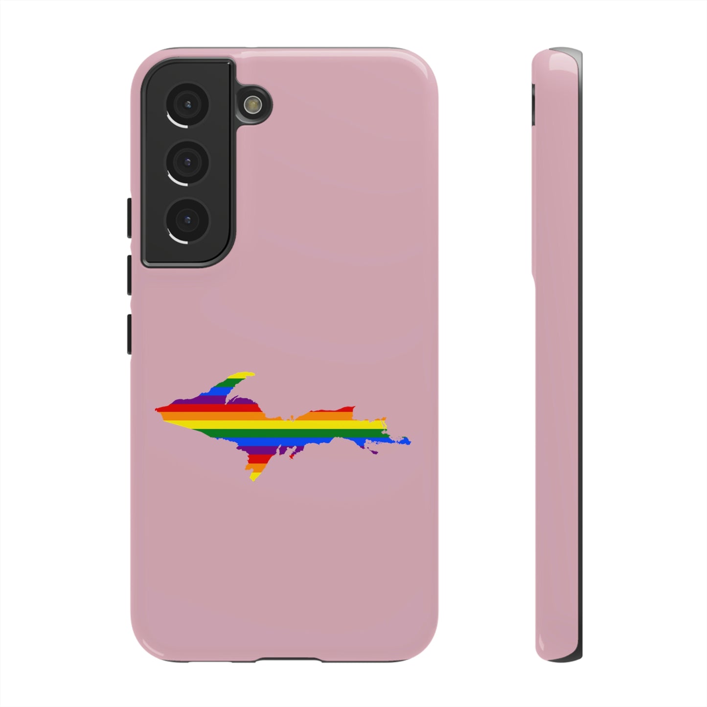 Michigan Upper Peninsula Tough Phone Case (Pink w/ UP Pride Flag Outline) | Samsung & Pixel Android