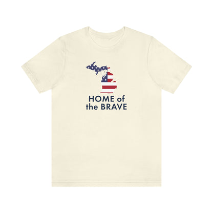 Michigan 'Home of the Brave' T-Shirt (Geometric Sans Font w/ MI USA Outline) | Unisex Standard Fit