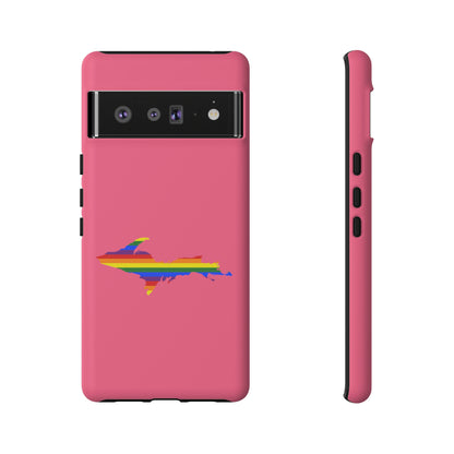 Michigan Upper Peninsula Tough Phone Case (Rhodochrosite Pink w/ UP Pride Flag Outline) | Samsung & Pixel Android