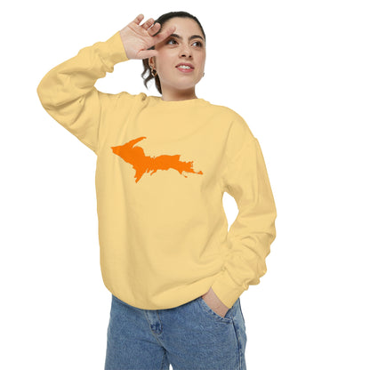 Michigan Upper Peninsula Sweatshirt (w/ Orange UP Outline) | Unisex Garment Dyed