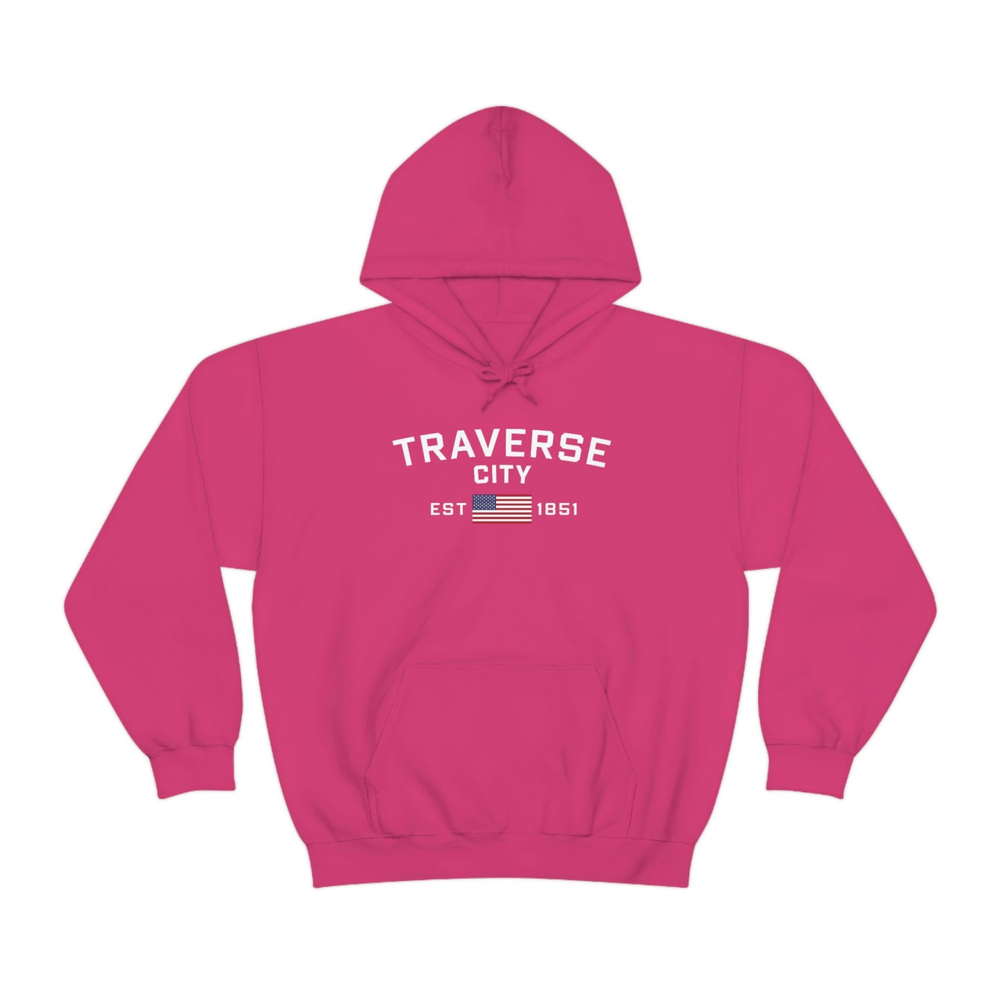 'Traverse City EST 1851' Hoodie (w/USA Flag Outline) | Unisex Standard