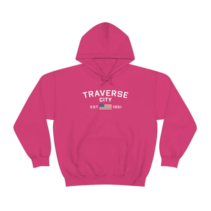 'Traverse City EST 1851' Hoodie (w/USA Flag Outline) | Unisex Standard