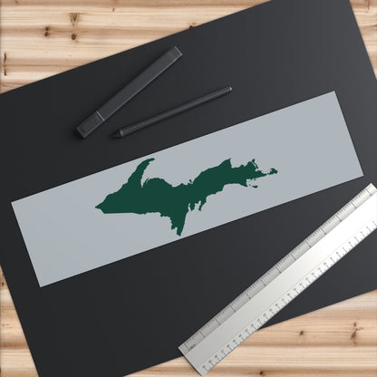 Michigan Upper Peninsula Bumper Sticker (w/ Green UP Outline) | Silver Background