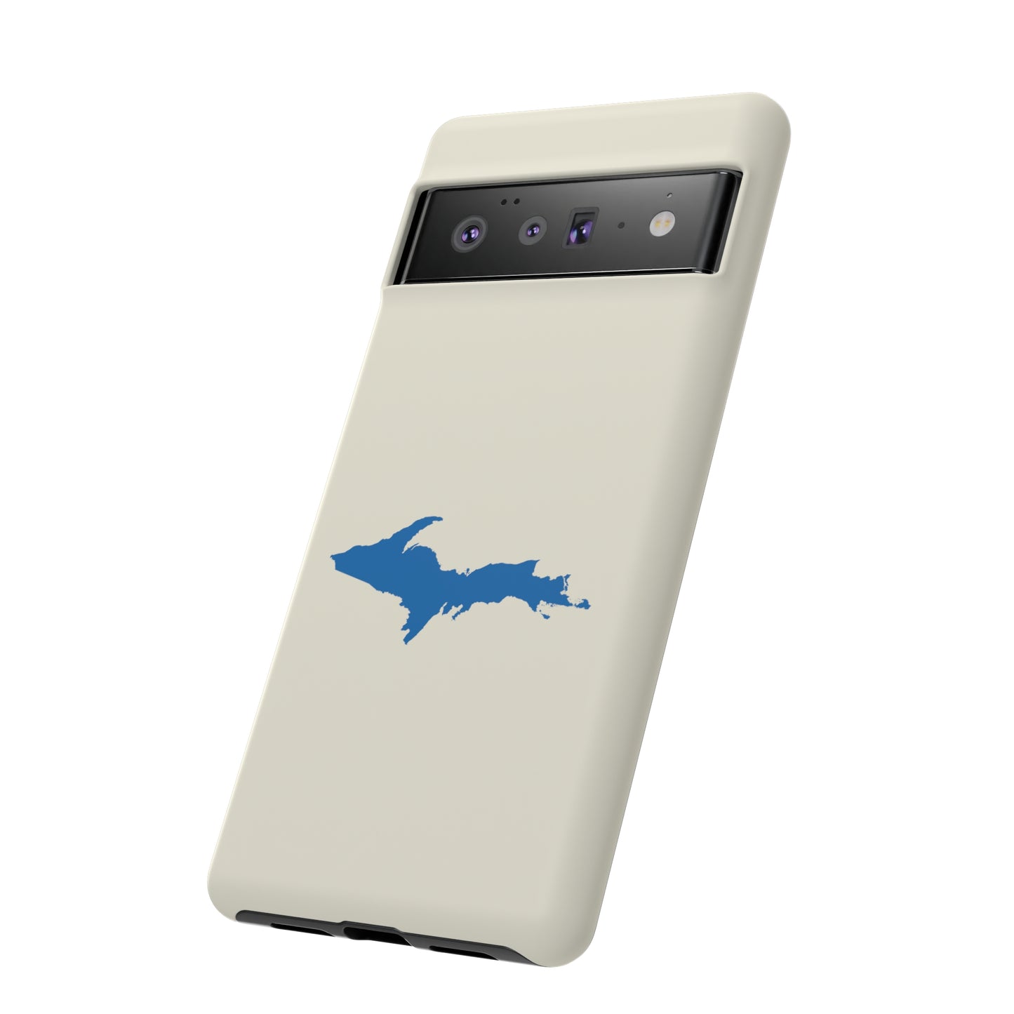 Michigan Upper Peninsula Tough Phone Case (Ivory Color w/ Azure UP Outline) | Samsung & Pixel Android