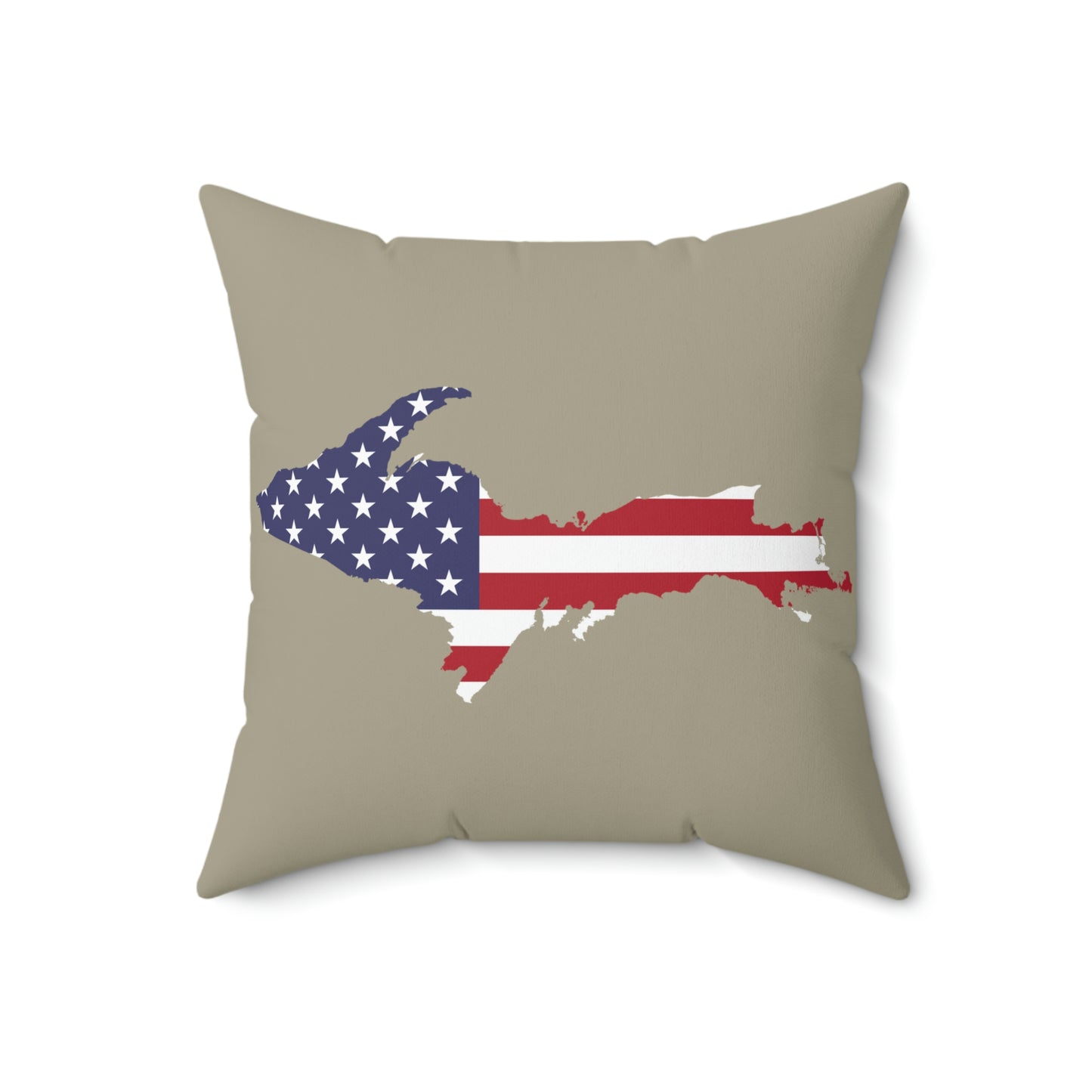 Michigan Upper Peninsula Accent Pillow (w/ UP USA Flag Outline) | Petoskey Stone Beige