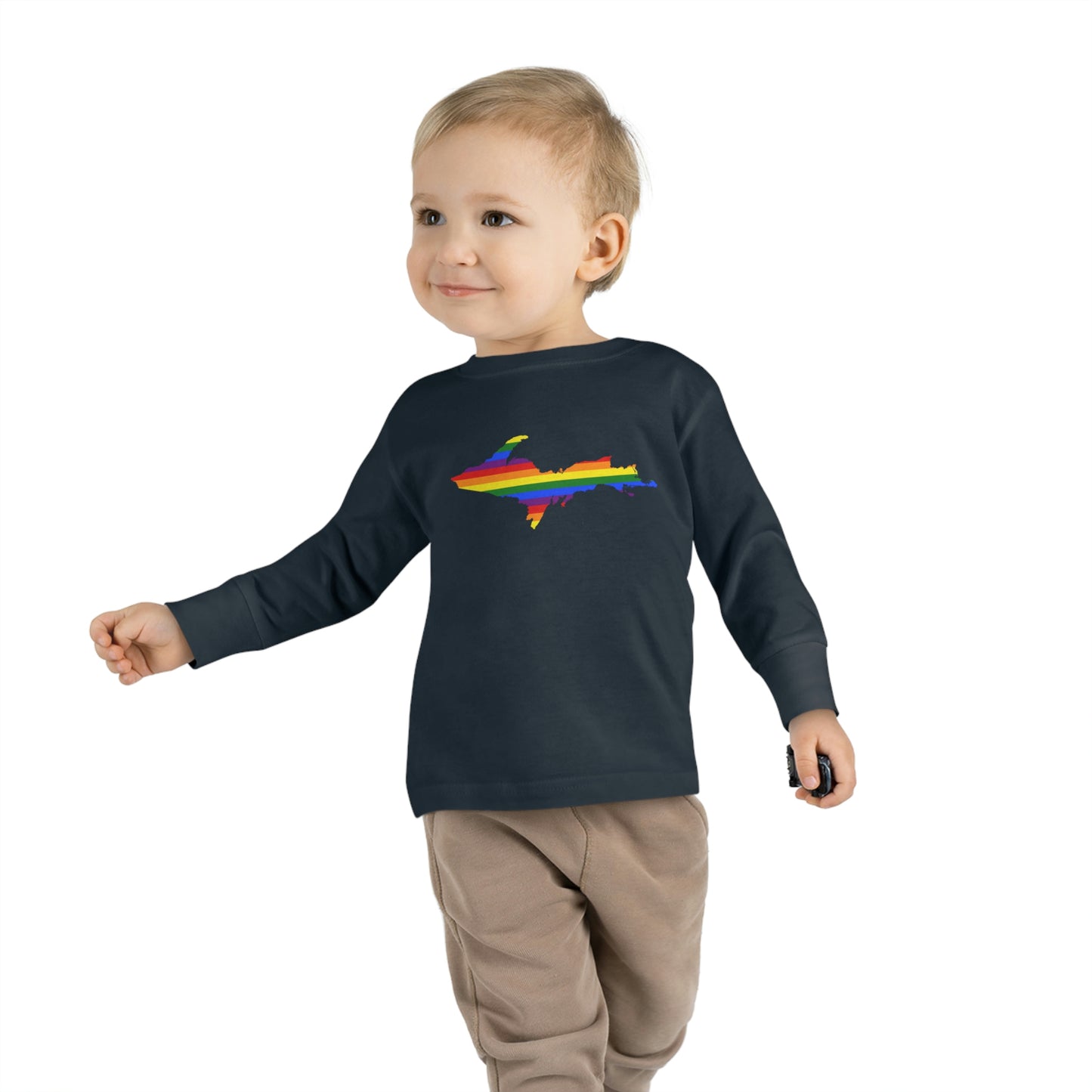 Michigan Upper Peninsula T-Shirt (w/ UP Pride Flag Outline) | Toddler Long Sleeve