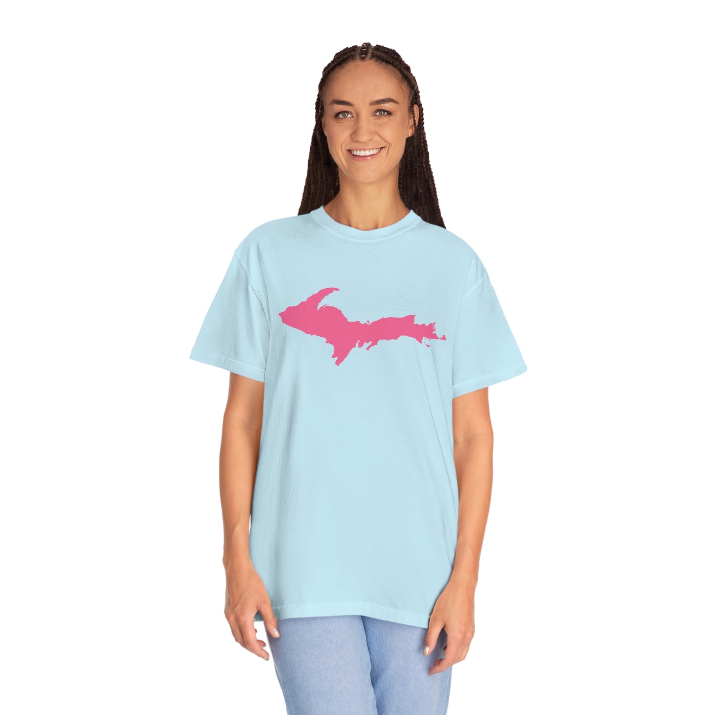 Michigan Upper Peninsula T-Shirt (w/ Pink UP Outline) | Unisex Garment-Dyed