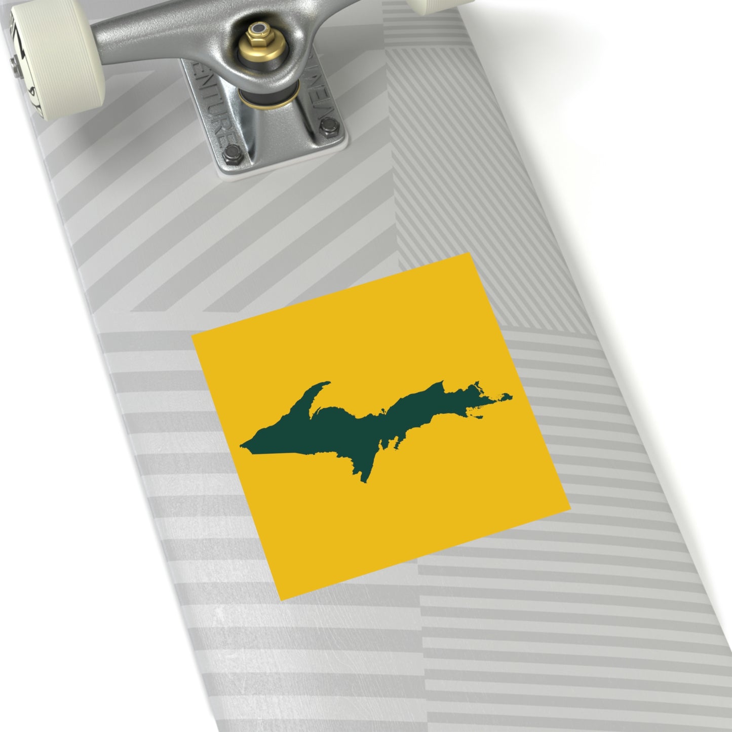 Michigan Upper Peninsula Square Sticker (Gold w/ Green UP Outline) | Indoor/Outdoor