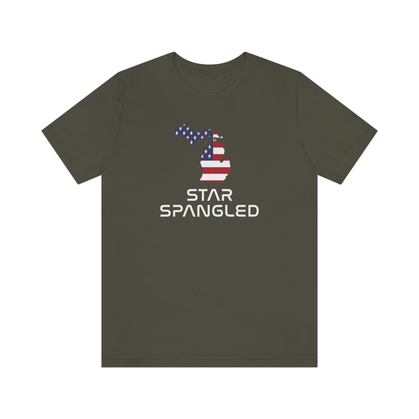 Michigan 'Star Spangled' T-Shirt (Space Agency Font w/ MI USA Flag Outline) | Unisex Standard Fit