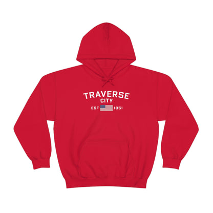 'Traverse City EST 1851' Hoodie (w/USA Flag Outline) | Unisex Standard