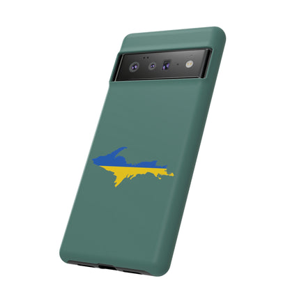 Michigan Upper Peninsula Tough Phone Case (Copper Green w/ UP Ukraine Flag Outline) | Samsung & Pixel Android