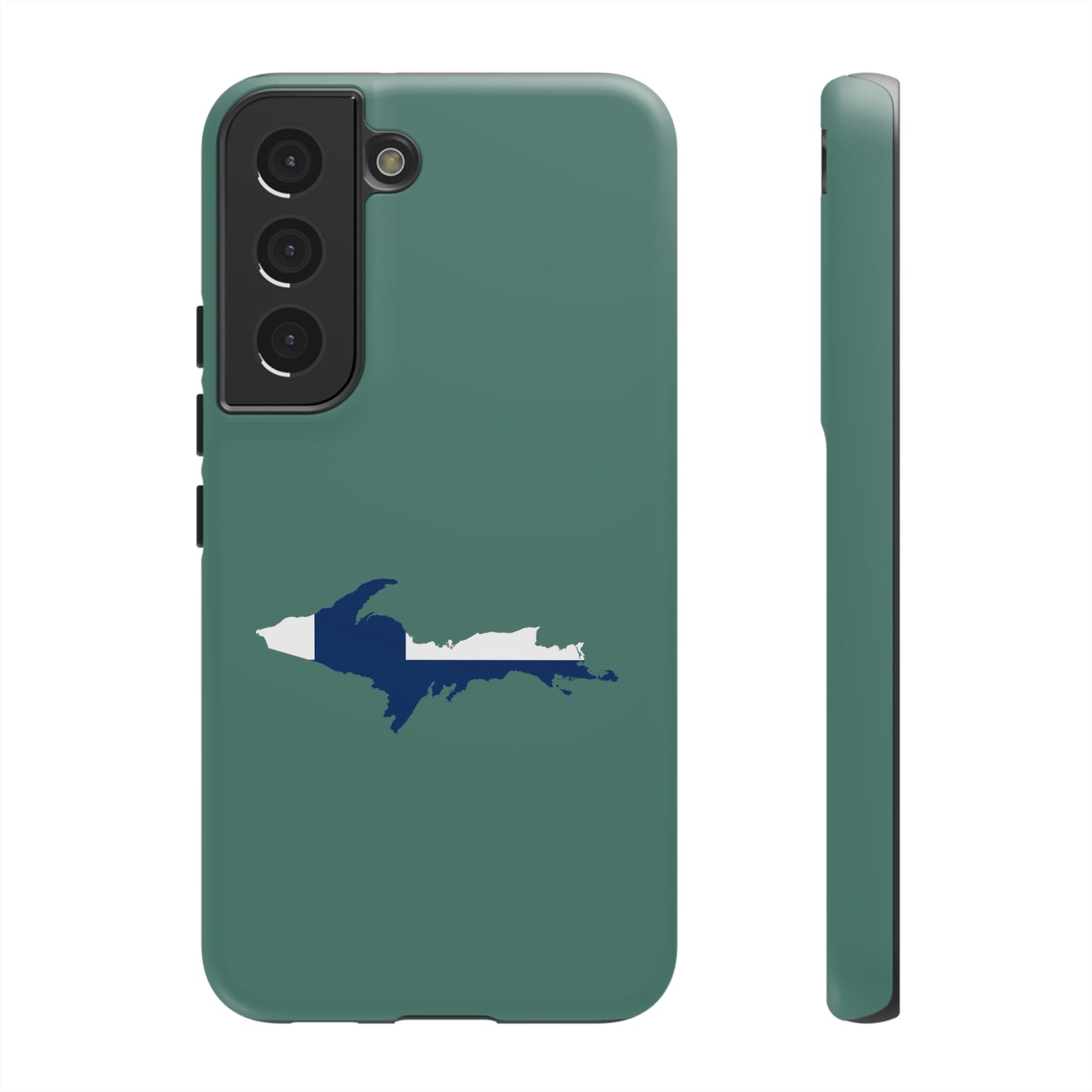 Michigan Upper Peninsula Tough Phone Case (Copper Green w/ UP Finland Flag Outline) | Samsung & Pixel Android