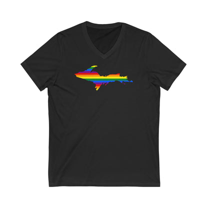 Michigan Upper Peninsula T-Shirt (w/ UP Pride Flag Outline) | Unisex V-Neck