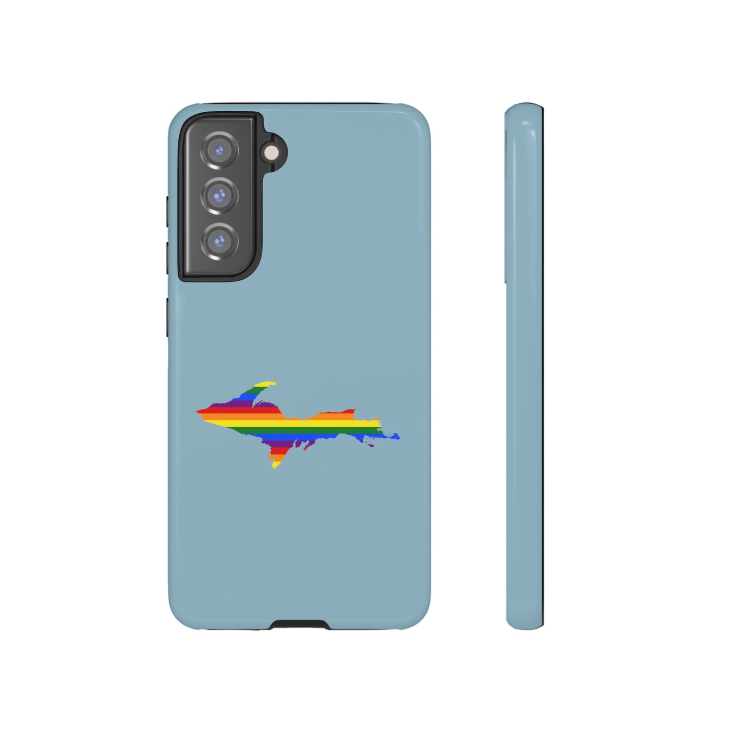 Michigan Upper Peninsula Tough Phone Case (Opal Blue w/ UP Pride Flag Outline) | Samsung & Pixel Android