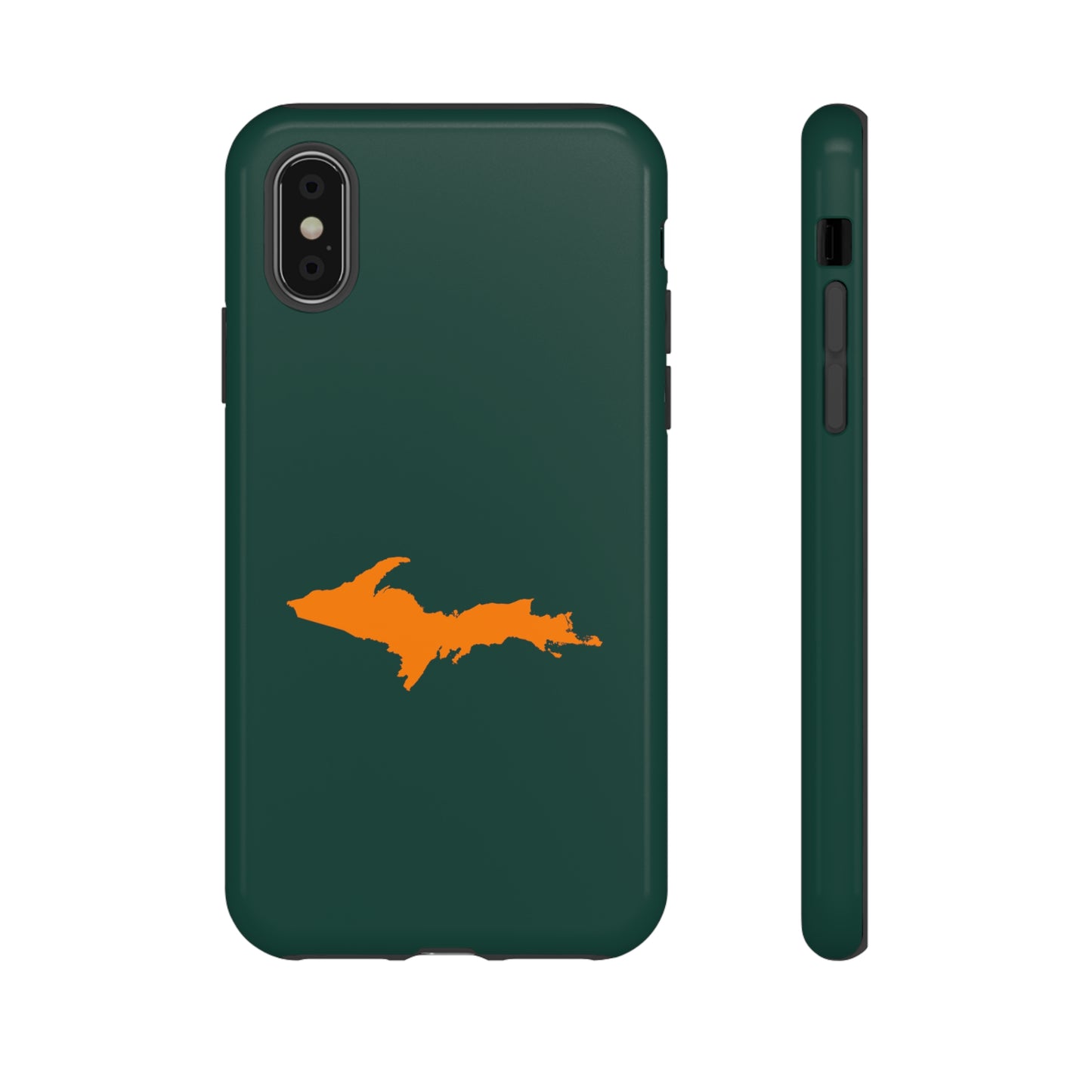 Michigan Upper Peninsula Tough Phone Case (Green w/ Orange UP Outline) | Apple iPhone