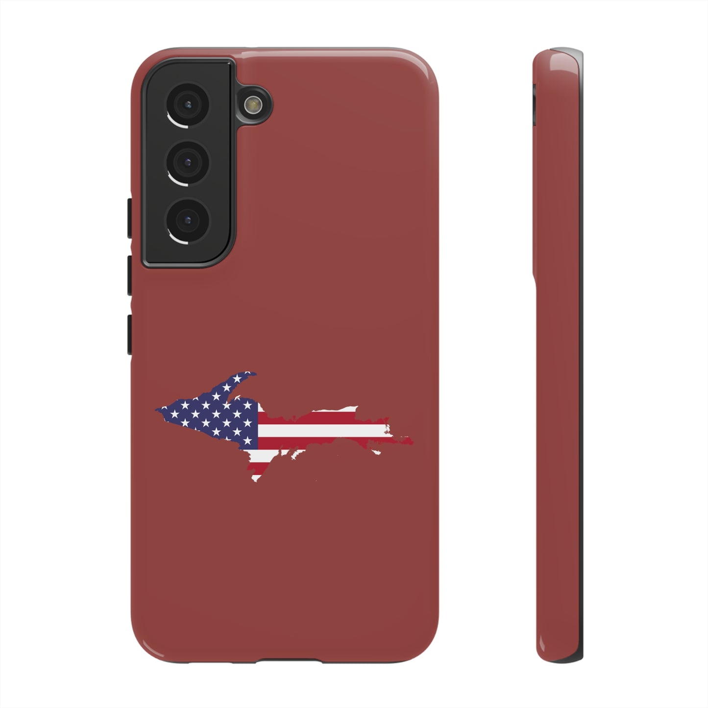 Michigan Upper Peninsula Tough Phone Case (Ore Dock Red w/ UP USA Flag Outline) | Samsung & Pixel Android