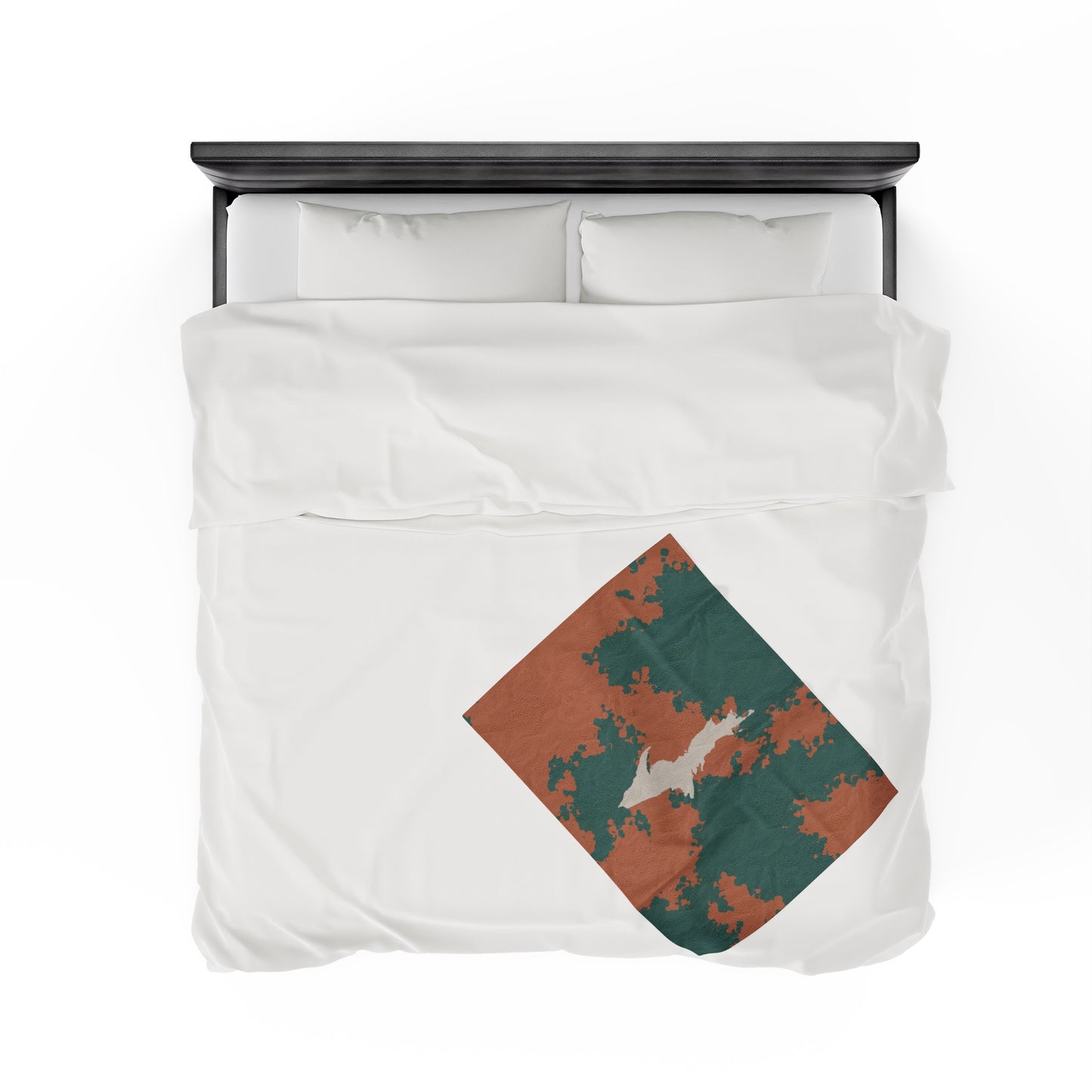 Michigan Upper Peninsula Plush Blanket (Copper Country Camo w/ UP Outline) | Canvas Color