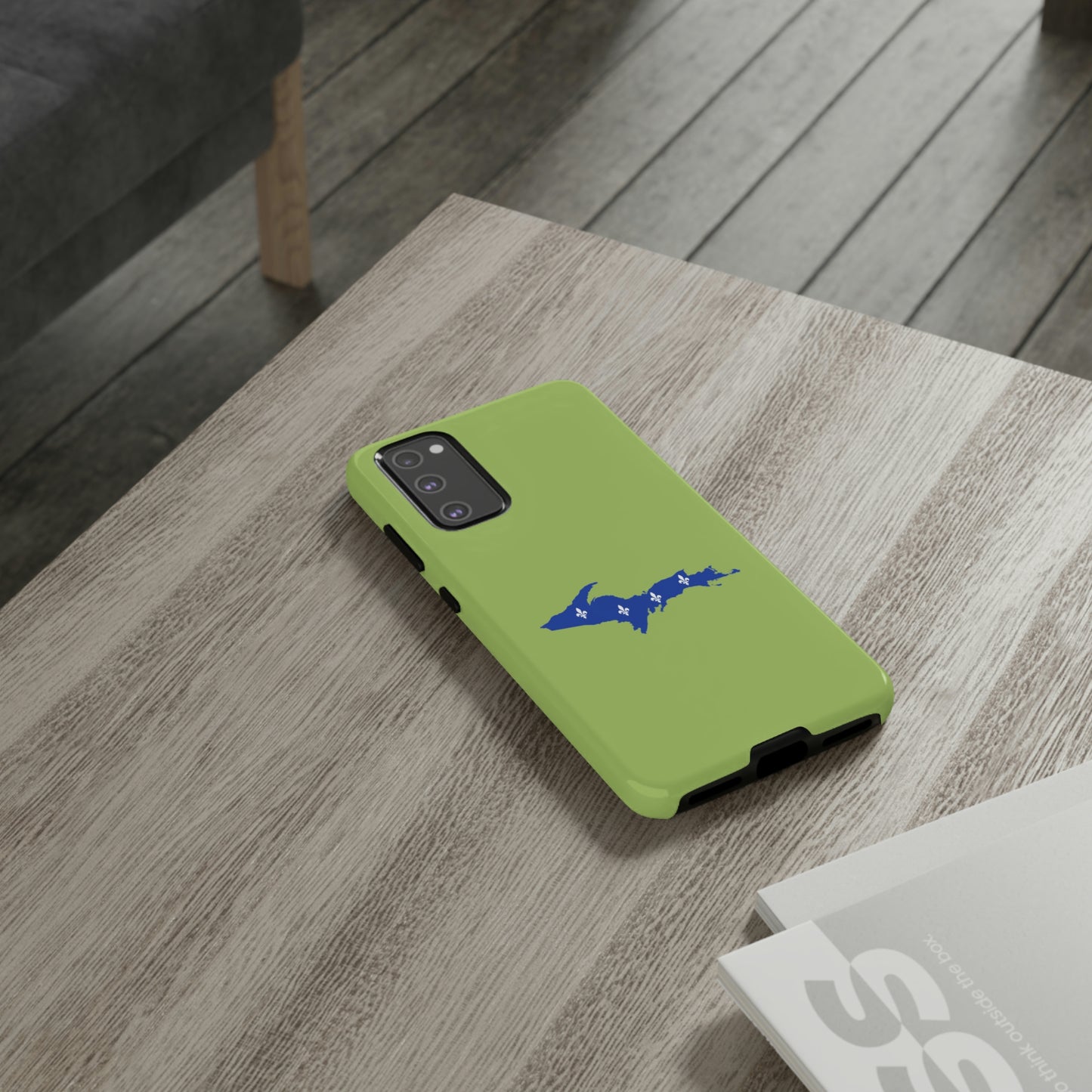 Michigan Upper Peninsula Tough Phone Case (Gooseberry Green w/ UP Quebec Flag Outline) | Samsung & Pixel Android