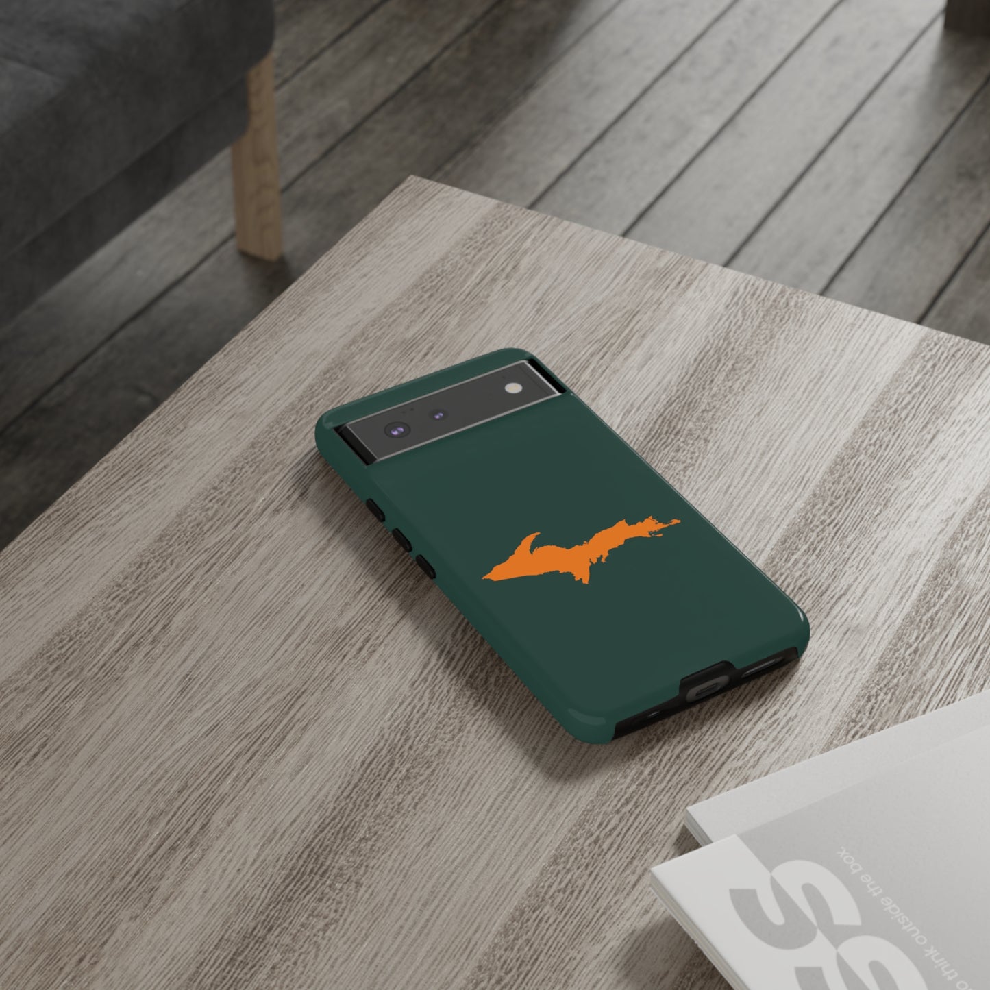 Michigan Upper Peninsula Tough Phone Case (Green w/ Orange UP Outline) | Samsung & Pixel Android