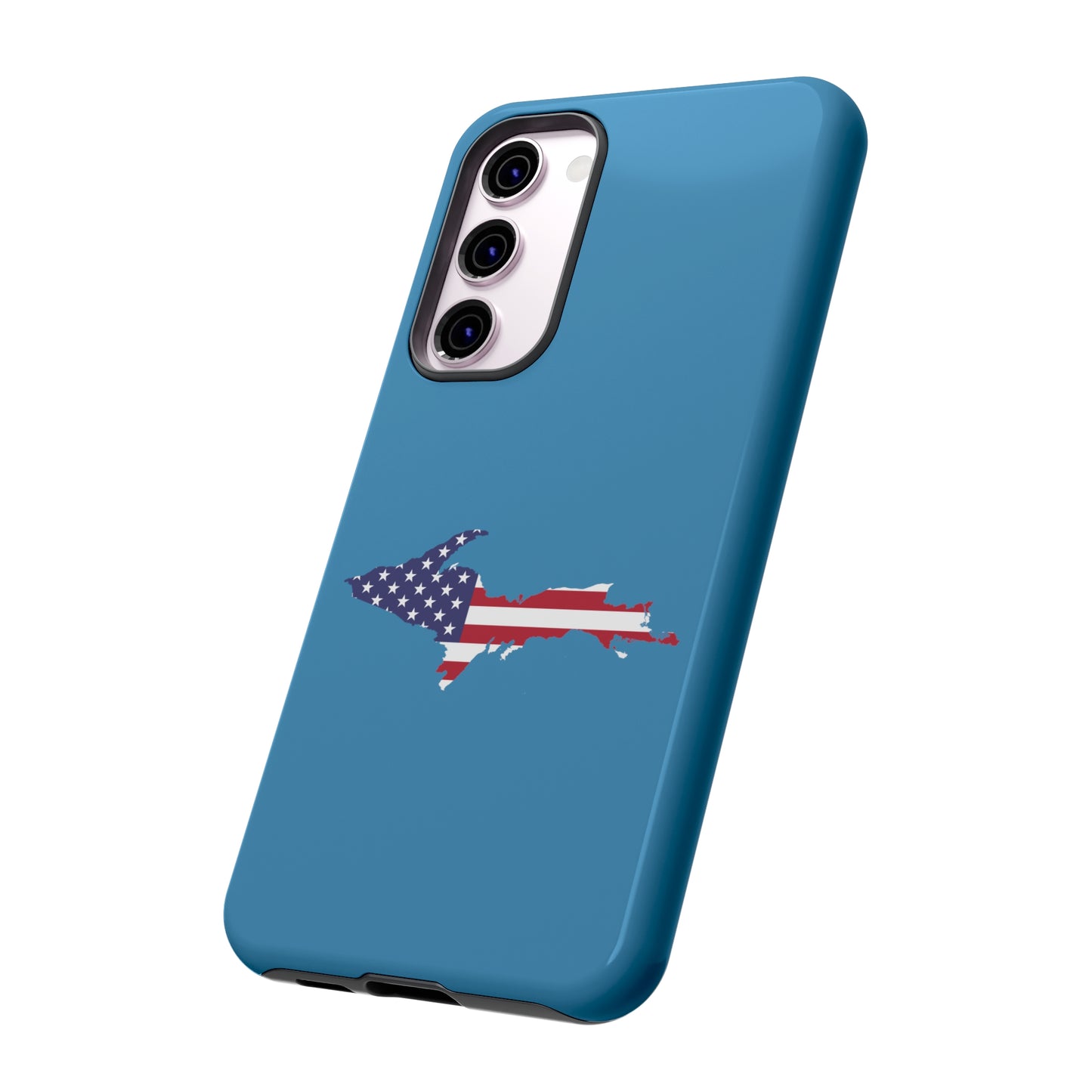 Michigan Upper Peninsula Tough Phone Case (Lake Michigan Blue w/ UP USA Flag Outline) | Samsung & Pixel Android