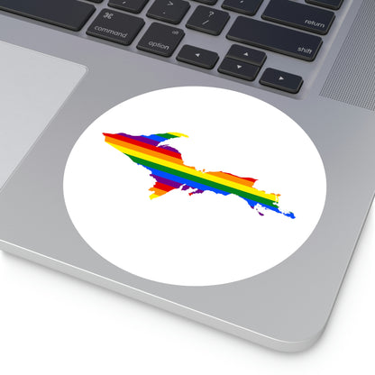 Michigan Upper Peninsula Round Stickers (Canvas Color w/ UP Pride Flag Outline) | Indoor\Outdoor