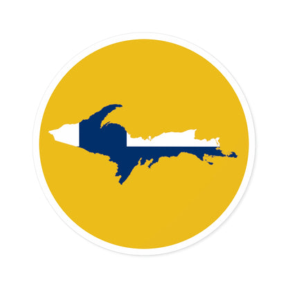 Michigan Upper Peninsula Round Stickers (Gold w/ UP Finland Flag Outline) | Indoor\Outdoor