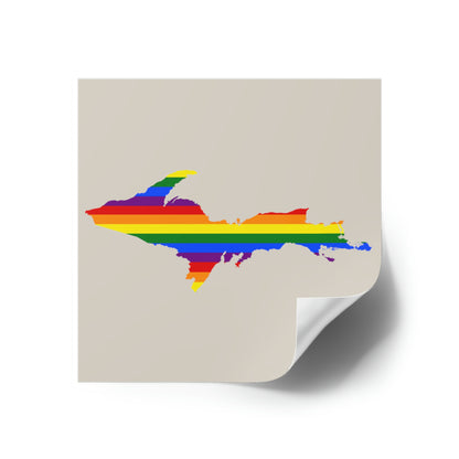 Michigan Upper Peninsula Square Sticker (Canvas Color w/ UP Pride Flag Outline) | Indoor/Outdoor