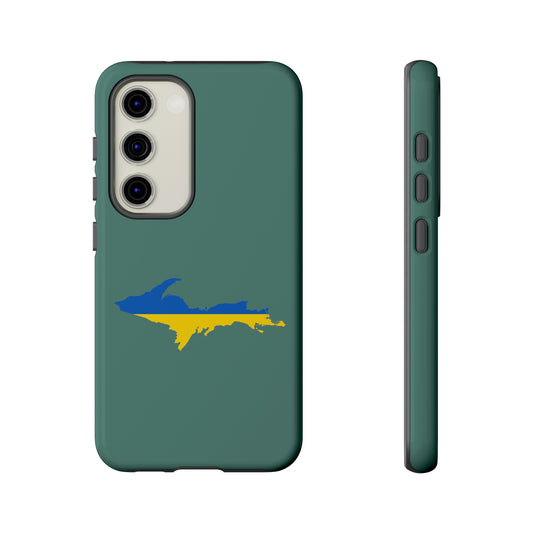 Michigan Upper Peninsula Tough Phone Case (Copper Green w/ UP Ukraine Flag Outline) | Samsung & Pixel Android