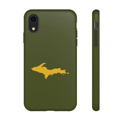 Michigan Upper Peninsula Tough Phone Case (Army Green w/ Gold UP Outline) | Apple iPhone