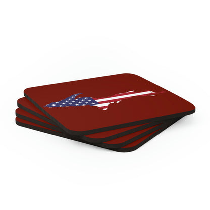 Michigan Upper Peninsula Coaster Set (Dark Cherry Red w/ UP USA Flag Outline) | Corkwood - 4 pack