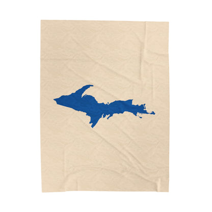 Michigan Upper Peninsula Plush Blanket (w/ Azure UP Outline) | Champagne White