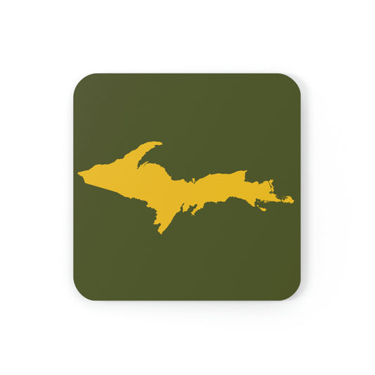 Michigan Upper Peninsula Coaster Set (Army Green w/ Gold UP Outline) | Corkwood - 4 pack