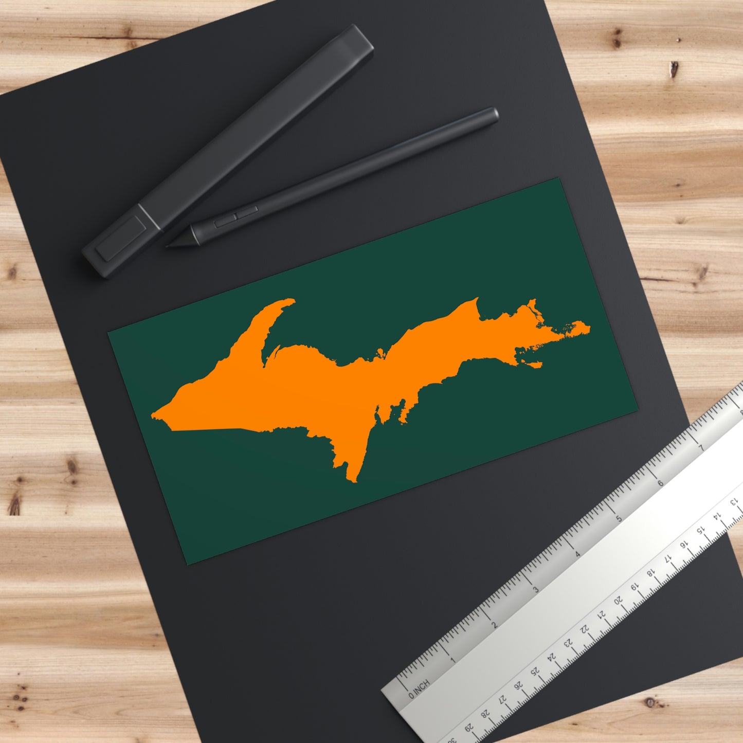 Michigan Upper Peninsula Bumper Sticker (w/ Orange UP Outline) | Green Background