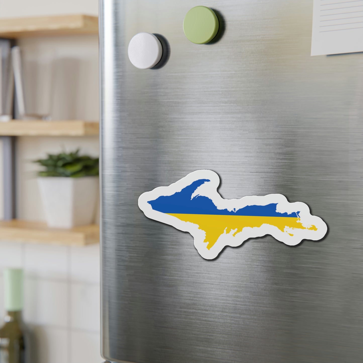 Michigan Upper Peninsula Kiss Cut Magnet (w/ UP Ukraine Flag Outline)