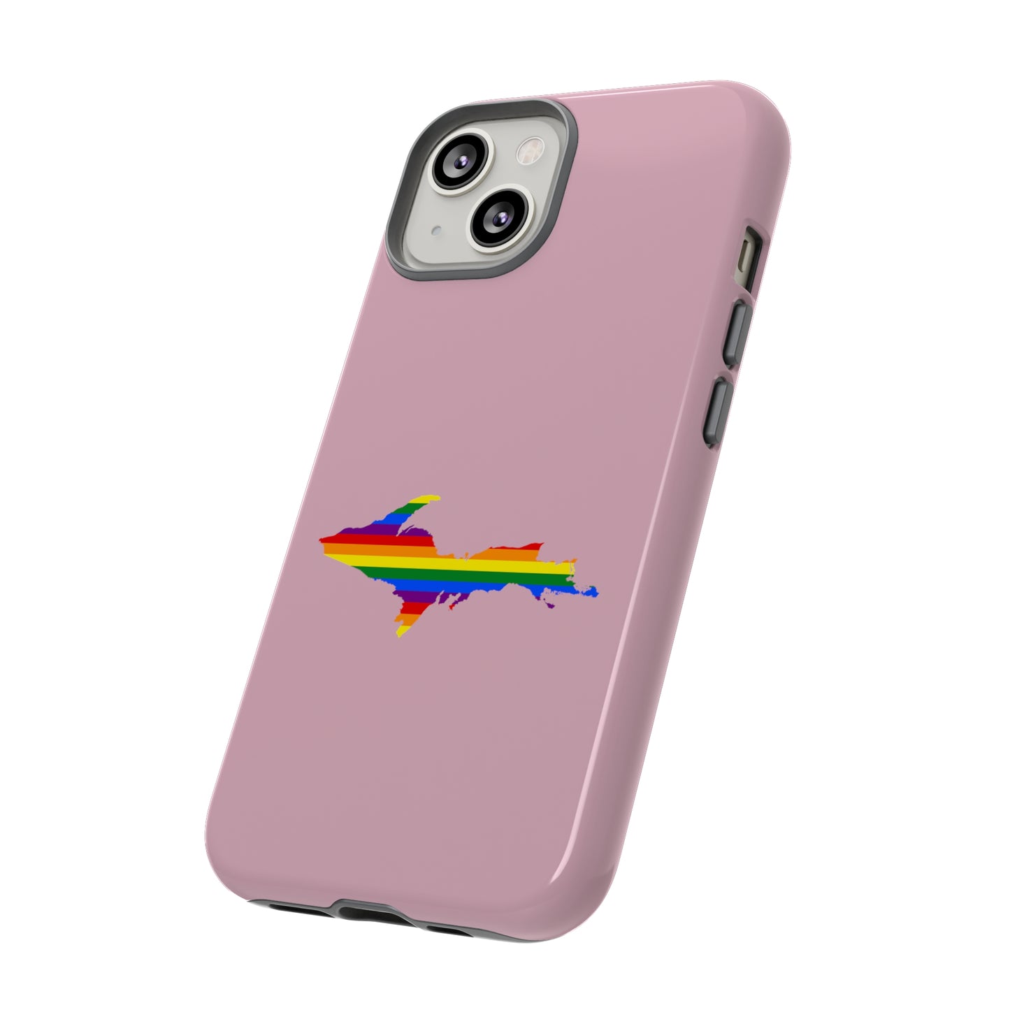 Michigan Upper Peninsula Tough Phone Case (Pink w/ UP Pride Flag Outline) | Apple iPhone