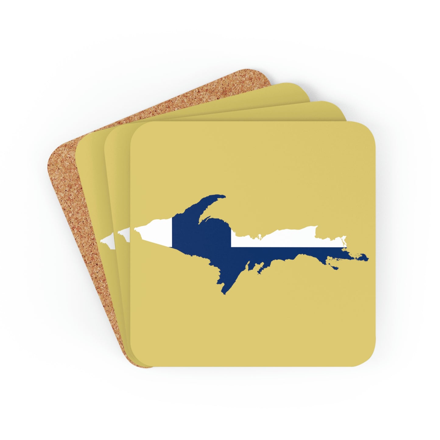 Michigan Upper Peninsula Coaster Set (Plum Yellow w/ UP Ukraine Flag Outline) | Corkwood - 4 pack