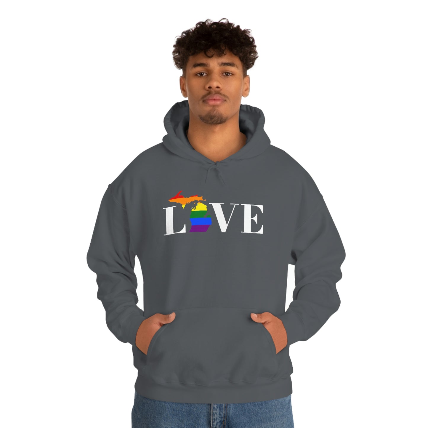 Michigan 'Love' Hoodie (w/LGBTQ Pride Colors) | Unisex Standard